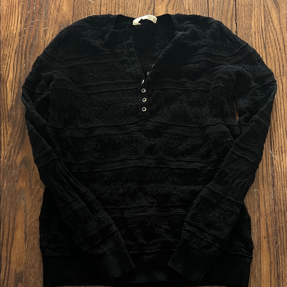 SEZANE SMALL MERINO WOOL Black Long Sleeve Textured Women's Sweater